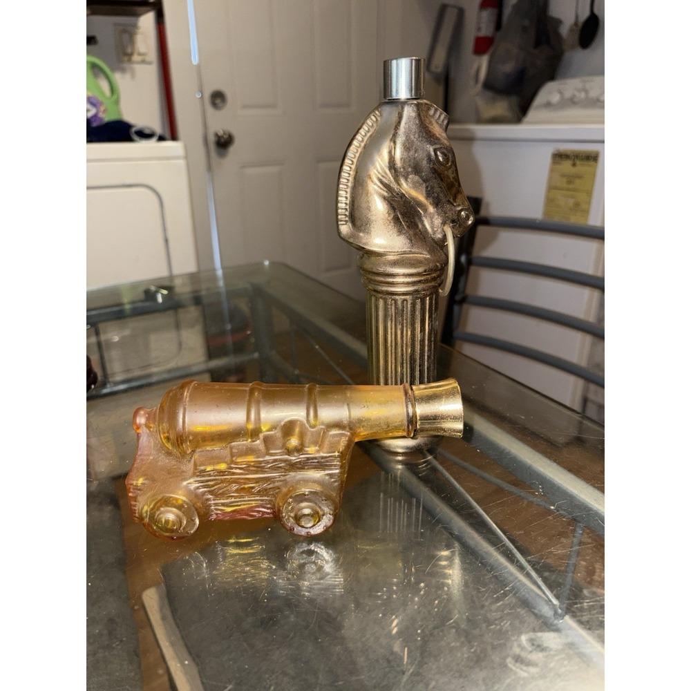 Vintage Old Spice Cannon Decanter & Avon Tai Winds Horse Chess Bottle Lot of 2
